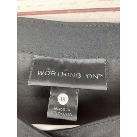 Worthington Top Womens size 1X Semi Sheer Black/Pink Solid back Button front - Picture 3 of 6